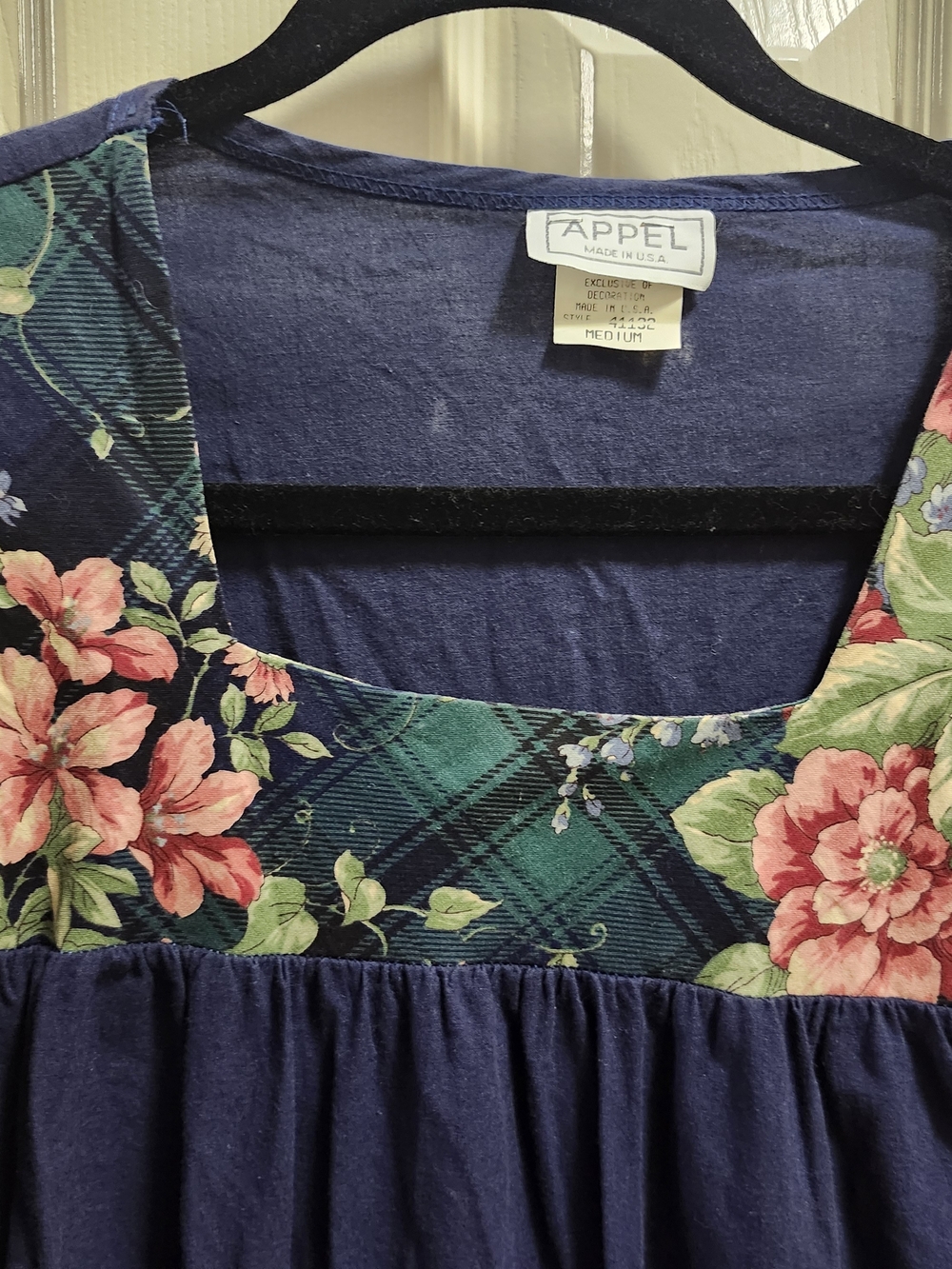 Vintage Boho Navy Floral Patchwork Midi MUMU with Appliqué 100% cotton Sz M - Picture 9 of 9